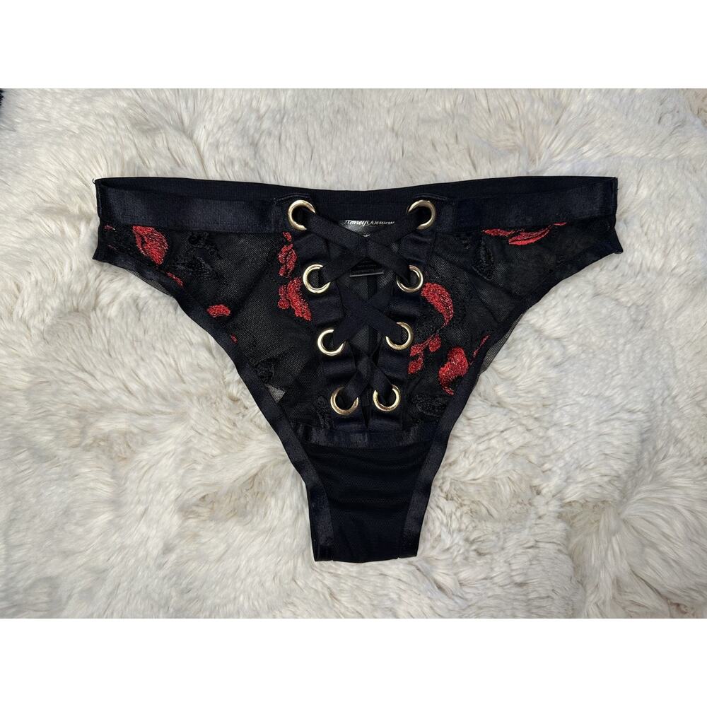 Honey Birdette FREYAH 🖤 Black and Red Floral Brief XS